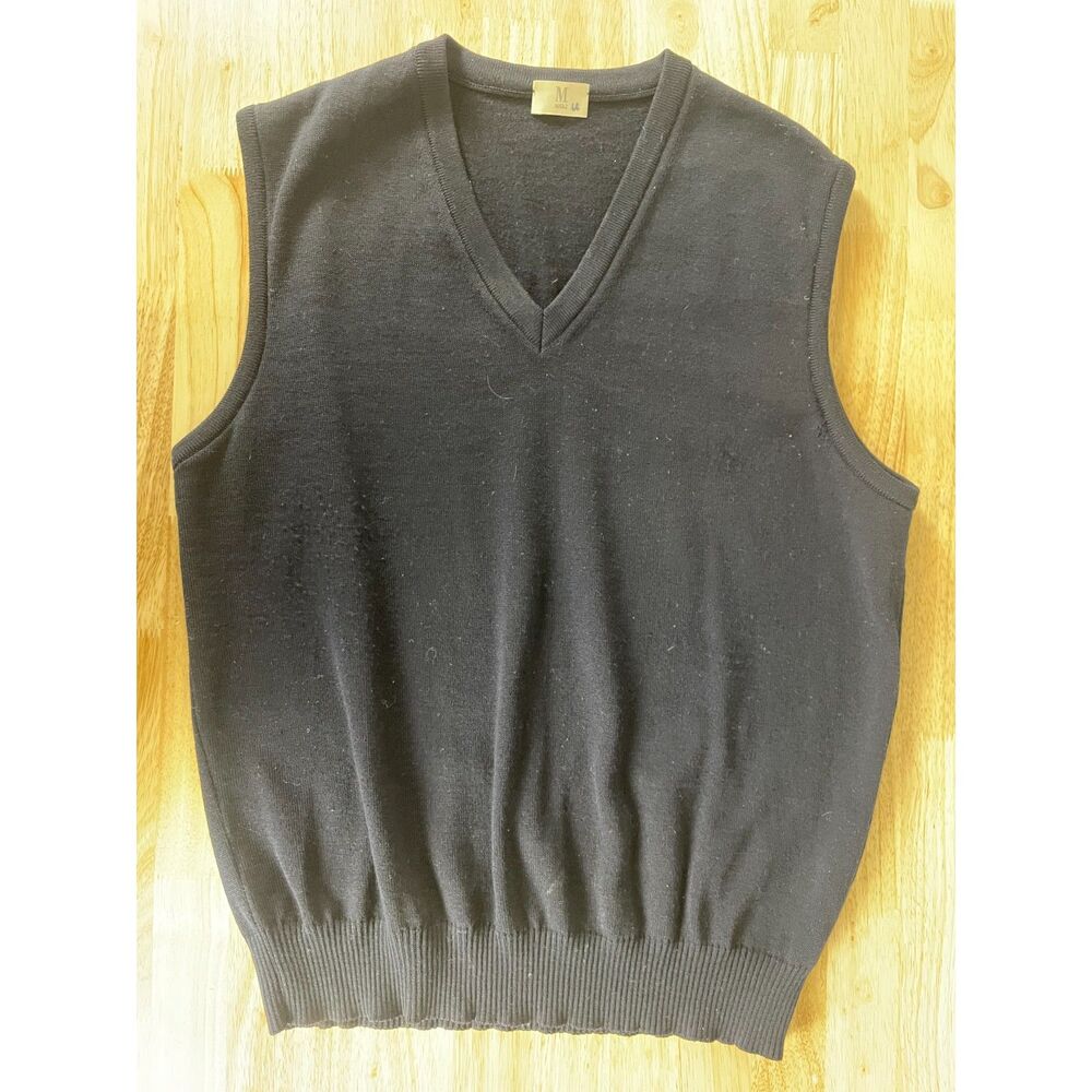 Marz Men's Size 48 XL Navy Blue 100% Wool Sweater Vest Grandpa V-Neck Knitted